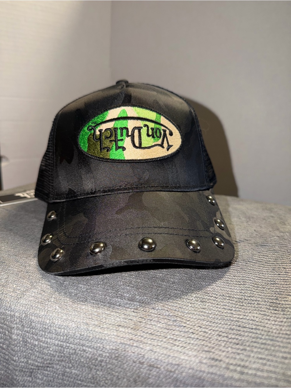 Von Dutch Green Studded Camo Trucker Hat NWT